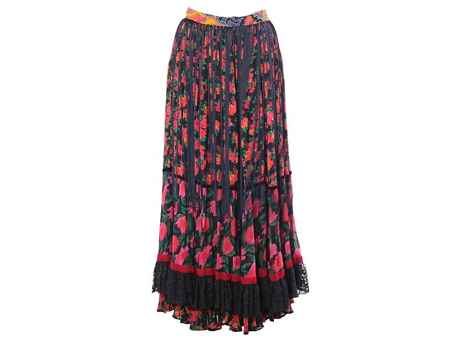 Dolce & Gabbana Floral Fringe Tiered Maxi Rock