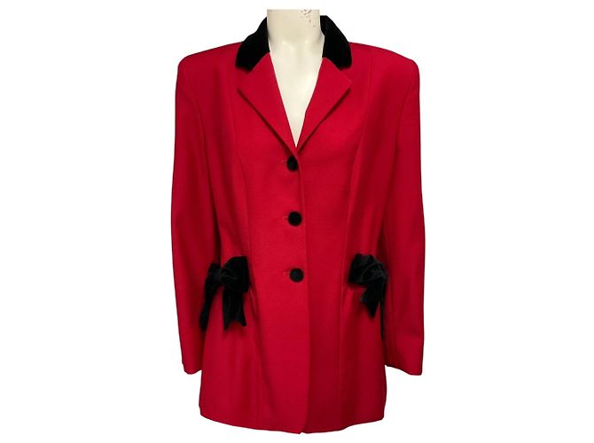 Moschino Cheap and Chic Wollblazer rot / schwarz mit Samtschleife