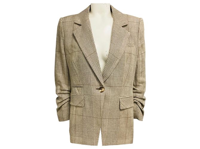 Veronica Beard Ecru / Ochre Battista Plaid Dickey Jacket