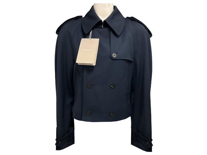 Alexander Mcqueen McQueen Navy Blue Double Breasted Cropped Trench Jacket