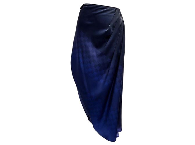 Saia midi assimétrica de seda com estampado de xadrez efeito ombré roxo Dries Van Noten
