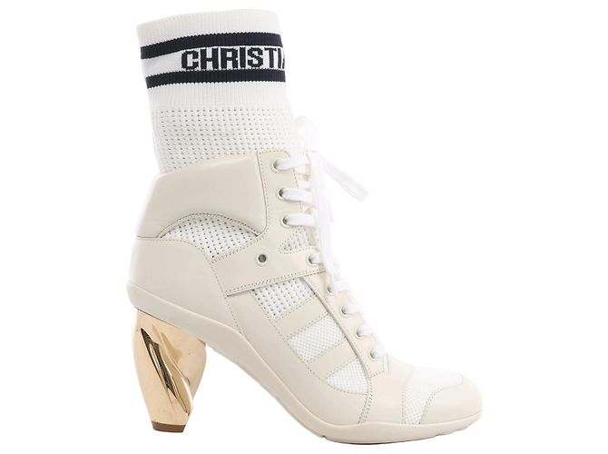 Christian Dior D-ZENITH Leather x Fabric Ankle Boots in Ivory, Size EU 37