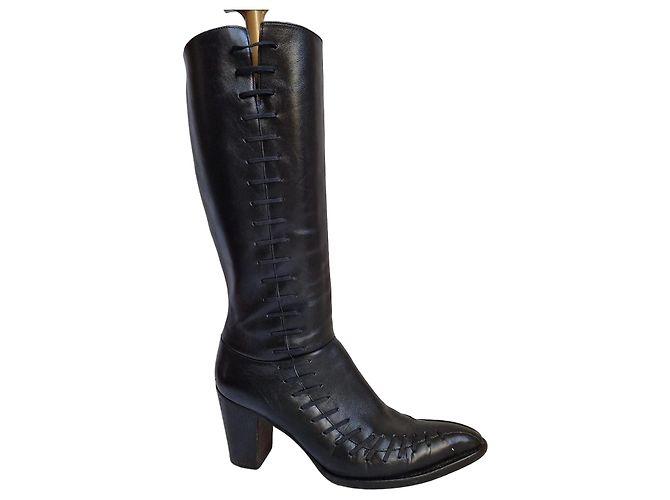 Robert Clergerie Black Leather Knee-High Boots