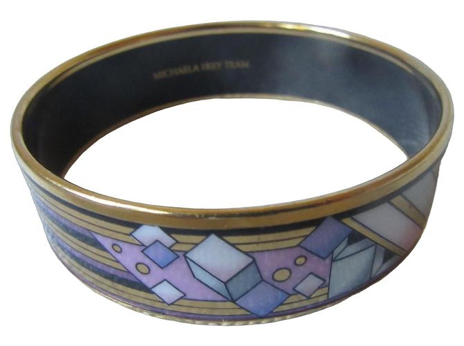 Autre Marque Brazalete rígido Michaela Frey Team patrón geométrico dorado