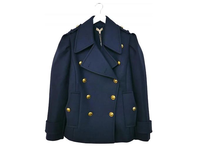 Michael Kors Collection Navy Blue Wool Pea Coat