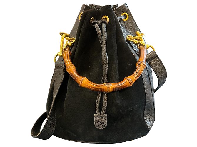 Bamboo Borsa a secchiello Gucci in camoscio con coulisse e bambù