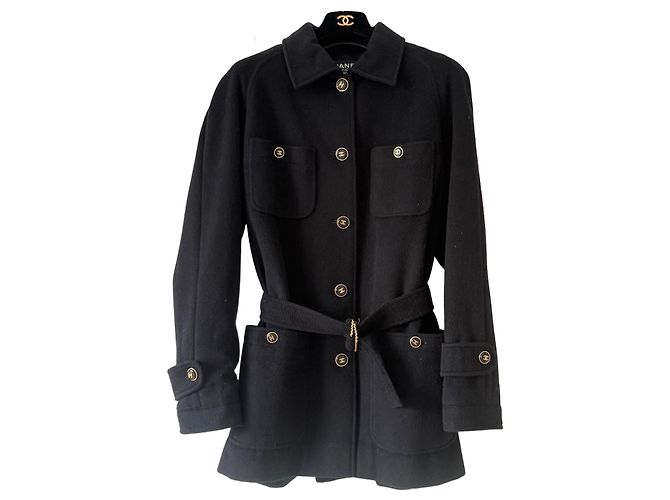 Chanel Schwarzer Kaschmir Peacoat mit Gürtel