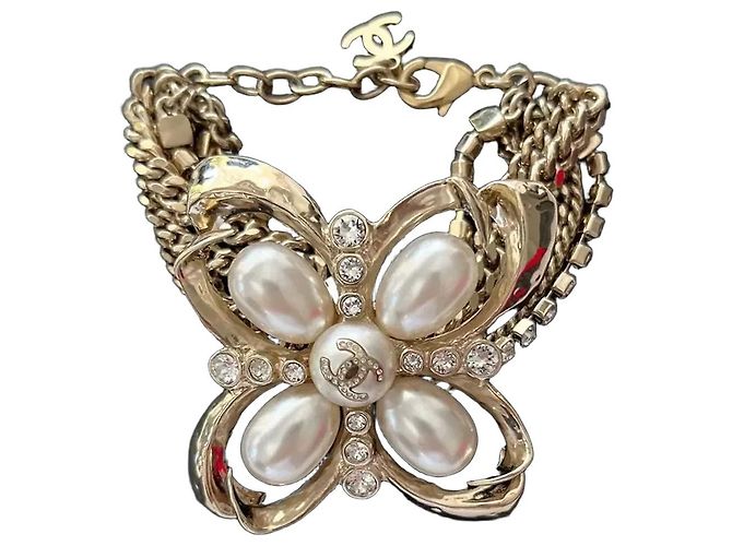 Pulsera Chanel Fleur de varias vueltas cadenas, strass, perlas