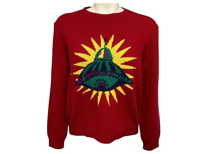 Gucci Wollpullover mit UFO Intarsia Grafikprint in Rot