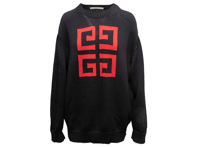 Givenchy Pullover aus Baumwolle mit Intarsia-Logo in Schwarz & Rot, Größe US S