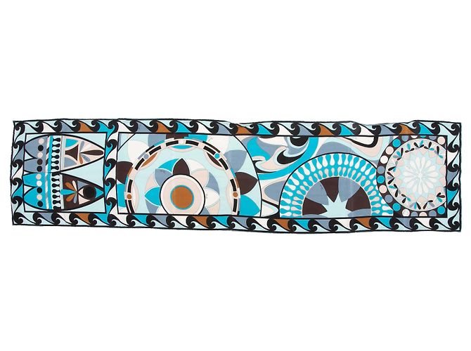 Blue & Multicolor Emilio Pucci Silk Abstract Print Long Scarf