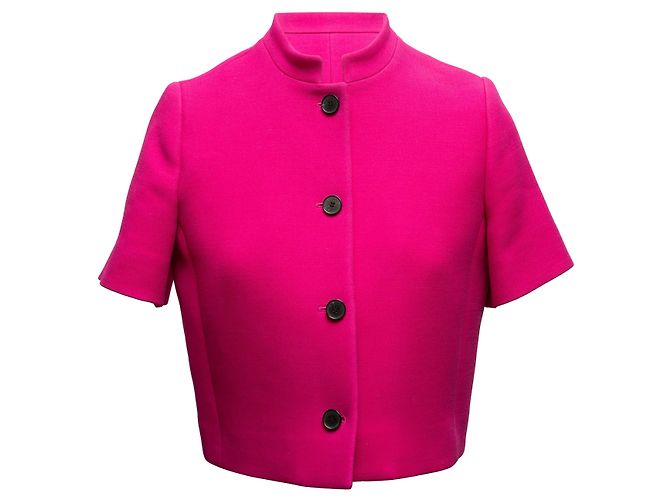 Fuchsia Christian Dior Wool & Silk-Blend Short Sleeve Jacket Size FR 38