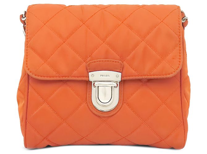 Bolsa Tiracolo de Corrente Prada Impuntu Tessuto Laranja