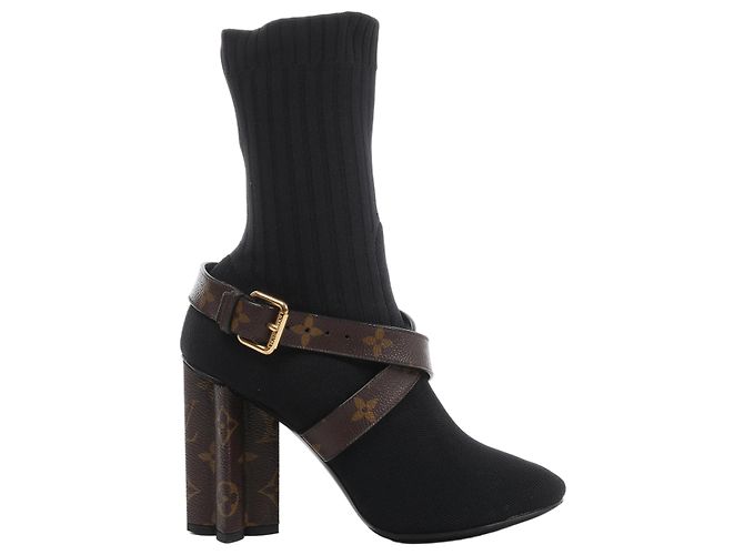 Louis Vuitton Monogram Stretch Fabric Silhouette Ankle Boots in Black × Brown, Size EU 37