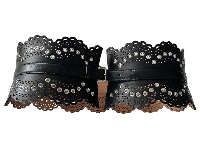 Alaïa Cinto largo corset em couro preto perfurado e ilhoses