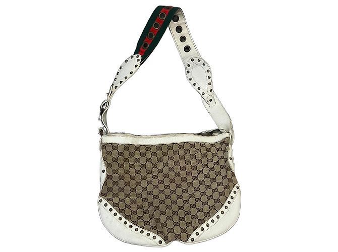 Bolsa de ombro Gucci Monogram em tela e couro branco