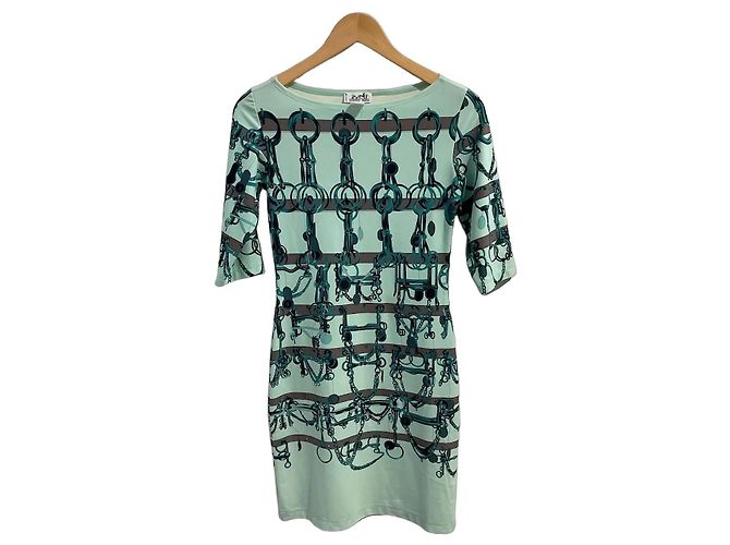 Hermès Short dress with bit print in polyamide and elastane mint green