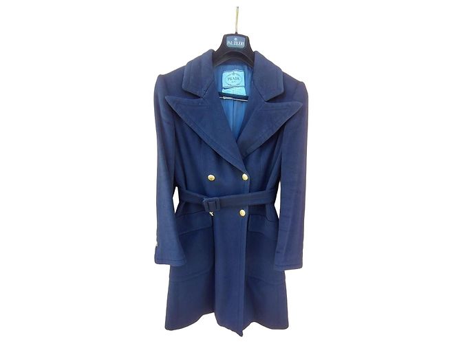 Prada Navy Wool Cashmere Double-Breasted Coat