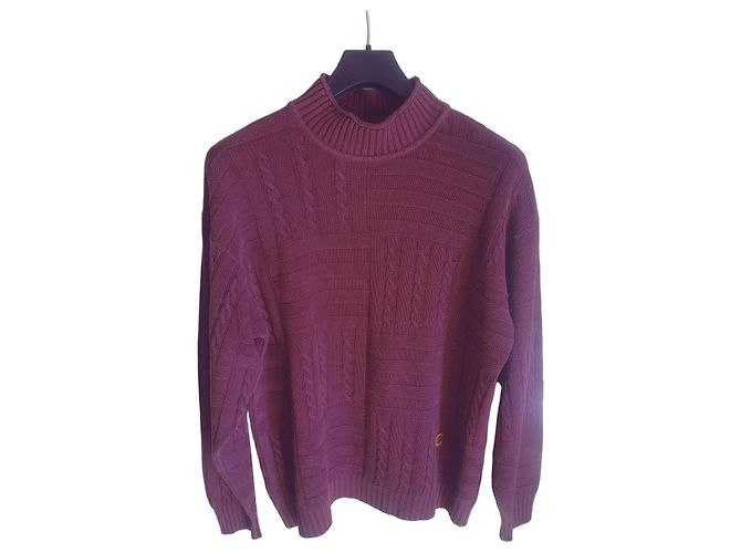 Fendi Sweater Mock Neck Cable Knit Purple Wool Blend
