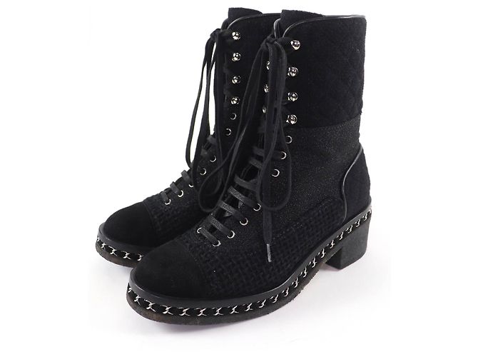 CHANEL COCO Mark Matelass Tweed Boots