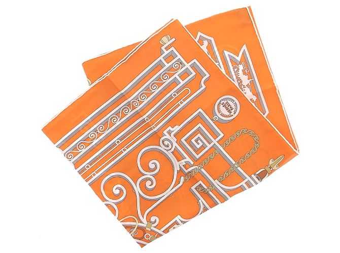 Hermès Lenço de seda laranja « L'Enseigne du Sellier »