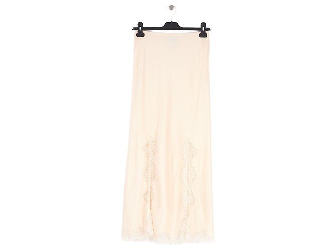 Autre Marque Falda larga de seda beige con encaje Hayley Menzies