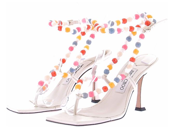 Jimmy Choo Escarpins blancs avec perles de couleur