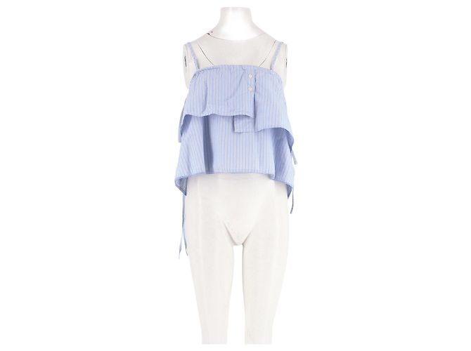 Autre Marque Top in cotone blu con volant Damson Madder