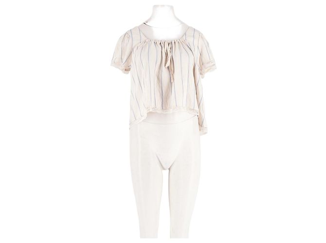 Autre Marque Top cropped branco LENY com riscas azuis e renda