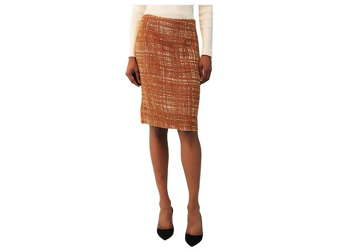 Prada Saia com estampado de tweed Trompe l'œil laranja queimado Reissue 2012 - size UK 8
