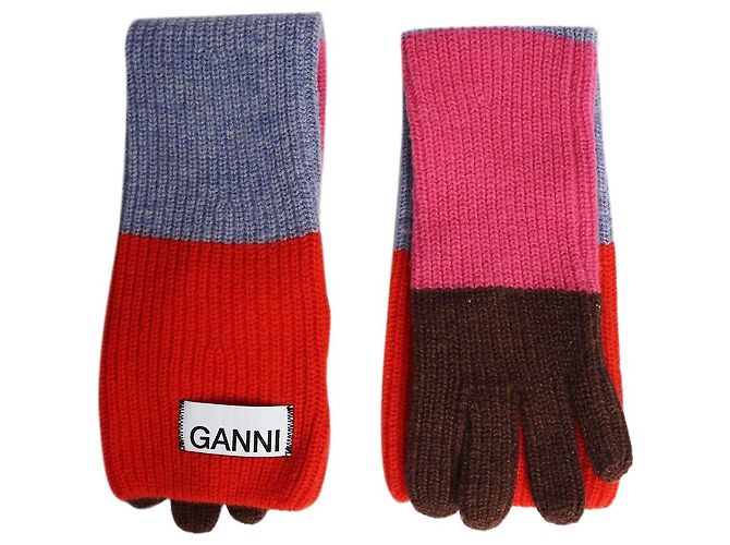 Ganni Gestreifte Strickhandschuhe aus Wolle