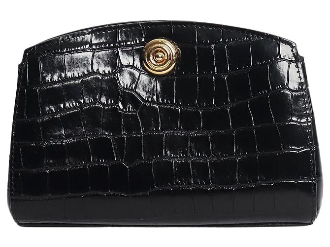 Autre Marque Pushlock-Clutch in schwarzer Krokoprägung