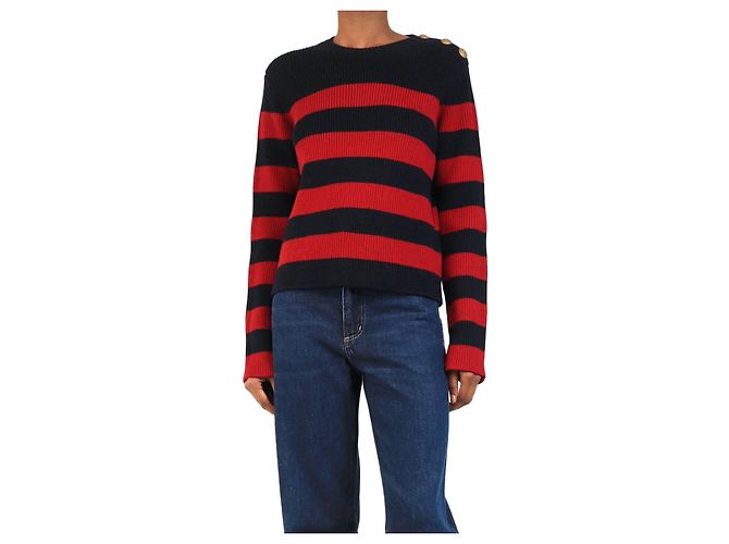 Red Valentino Pull en maille de laine à rayures rouges et bleu marine - size S