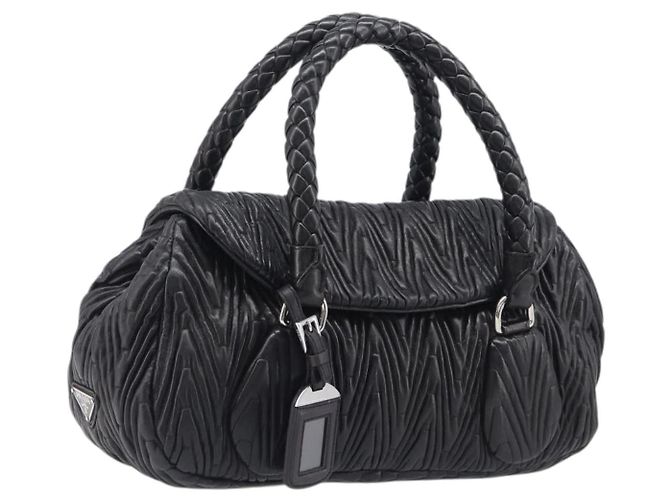 PRADA Handtasche aus Leder Schwarz Silber BN1235