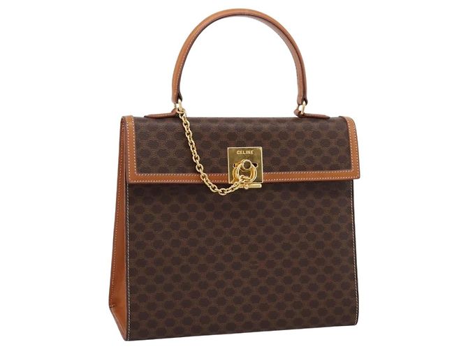 Céline Bolsa de mão CELINE Macadam Canvas PVC Leather Brown Gold