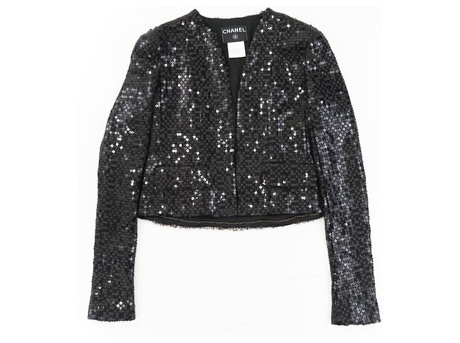 Chanel Sequined Tweed Jacket in Black and Red