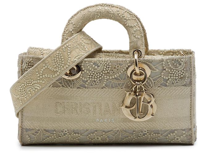 Dior Beige Medium Embroidered Lace 3D Macrame Lady D Joy