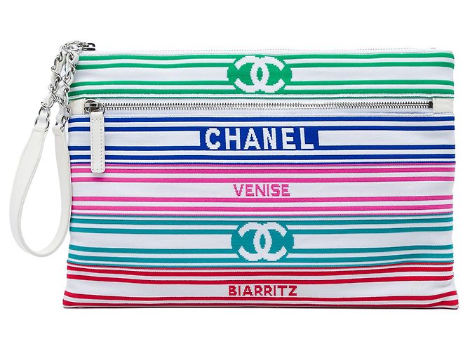 Chanel White Venise Biarritz Clutch aus Mischfasern