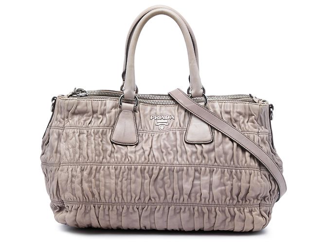 Bolsa Satchel Prada Beige Nappa Gaufre Double Zip
