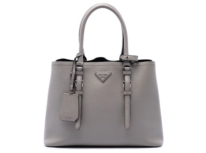 Prada Gray Medium Saffiano Cuir Double Handle Satchel Handtasche