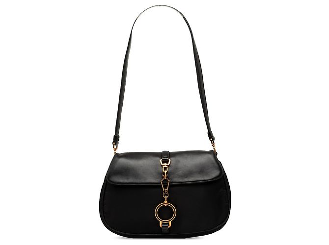 Bolsa de ombro Prada em couro de bezerro macio e tessuto preto