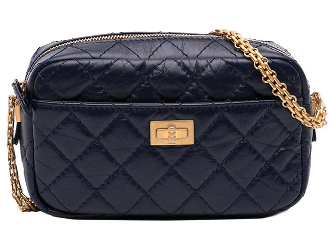 Bolsa Camera Chanel Reissue Mini Quilted em Couro de Bezerro Envelhecido Azul