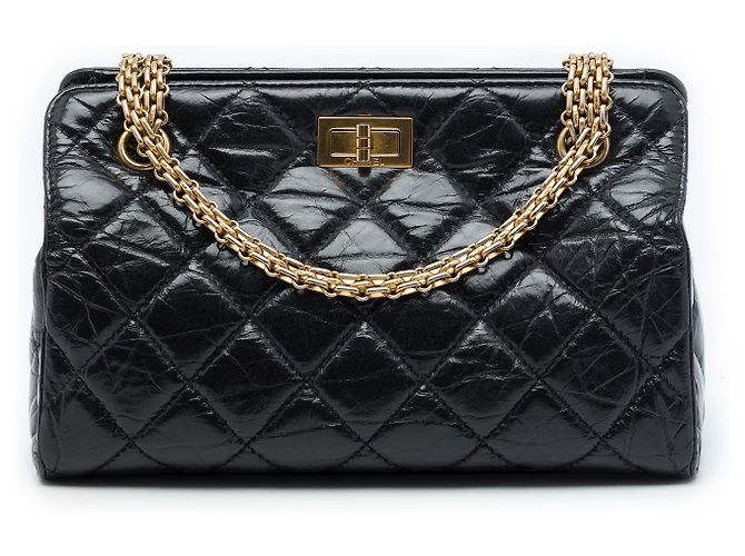 Saco de Compras Chanel Reissue 2.55 em pele de vitelo craquelada vidrada matelassada preta