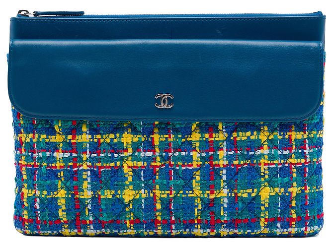 Bolsa Chanel Blue CC em tweed acolchoado e pele de cordeiro