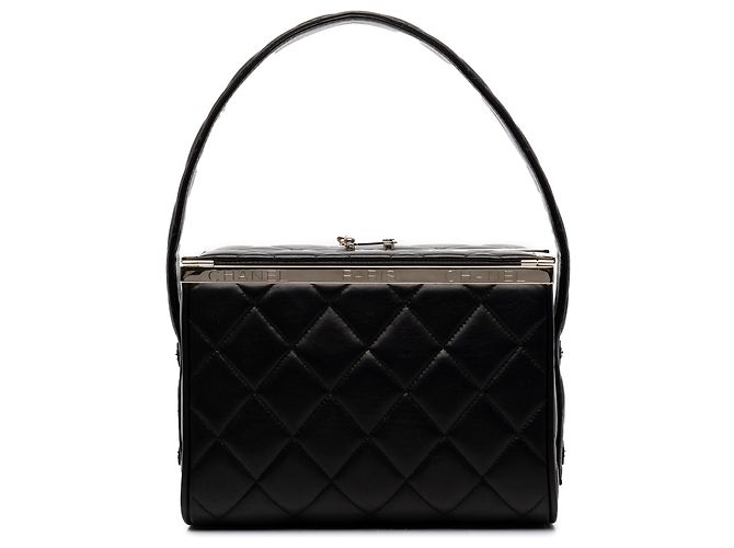Bolso Box Chanel de piel de cordero acolchada negra