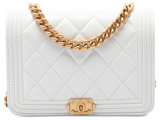 Chanel Mini Quilted Caviar Boy Wallet On Chain Branco