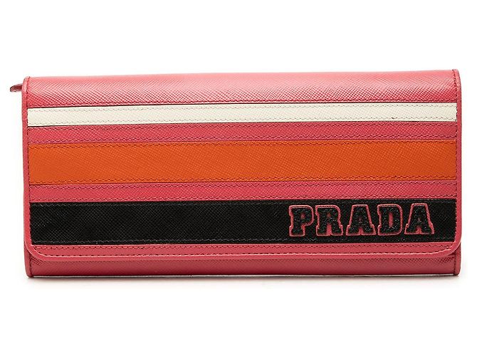 Prada Pink Multicolor Saffiano Lux Continental Wallet