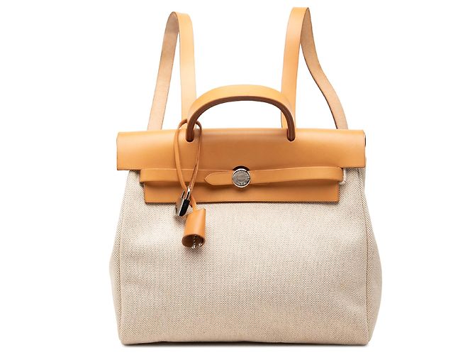 Sac à dos Herbag PM en toile beige Hermès
