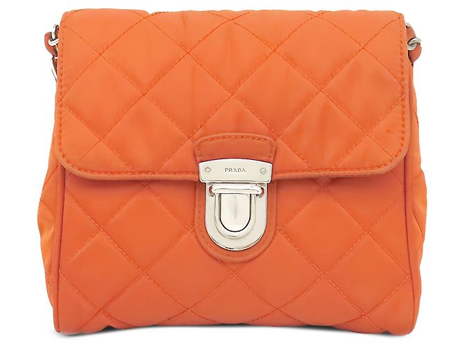 Prada Orange Impuntu Tessuto Chain Crossbody
