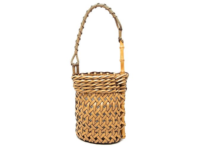 Borsa a secchiello LOEWE in pelle intrecciata beige e bambù